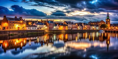 Fototapeta premium Minimalist Night Photography: Dumfries, Scotland - Dark Sky, City Lights