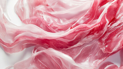 Thin translucent slices of prosciutto resting on a plate