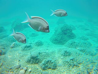 Fototapeta premium Coquinas donax trunculus swimming freely in the ocean, shellfish, ocean, coquinas