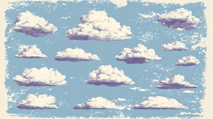 Hand-Drawn Clouds Illustration on Soft Blue Background for Art Projects
