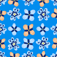 Seamless floral pattern with hand-drawn flowers. Perfect for fabric prints, wallpapers, for fashion and home decor applications. Vector seamles pattern with cute flowers in hand drawn flat style.