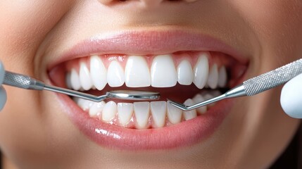 Fototapeta premium Dental examination of a woman's teeth dental clinic closeup image bright environment professional viewpoint