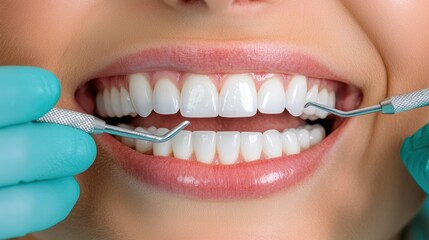 Fototapeta premium Dental check-up action clinic location closeup content bright environment professional viewpoint oral care concept