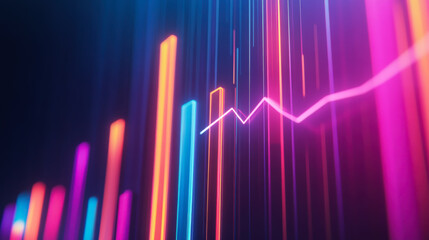 Colorful digital data visualization with glowing neon lines and bars in a futuristic style
