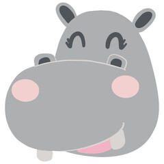 Cute cartoon hippo face with a happy expression.