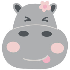 Happy cartoon hippo with a flower on its head.