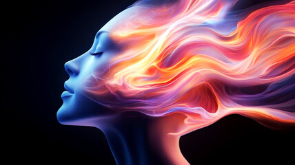 Obraz premium Abstract head with glowing lines and shapes flowing out, symbolizing the mind's intuition in generating creative design ideas
