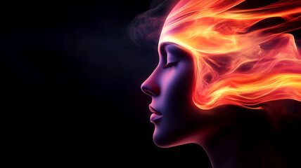 Abstract head with glowing lines and shapes flowing out, symbolizing the mind's intuition in generating creative design ideas