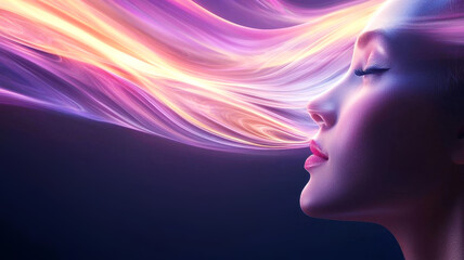 Obraz premium Abstract head with glowing lines and shapes flowing out, symbolizing the mind's intuition in generating creative design ideas