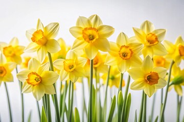 Obraz premium Minimalist Surreal Yellow Daffodils on White Background - Spring Floral Photography