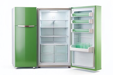 Minimalist Two-Chamber Refrigerator Isolated on White Background - Stock Photo