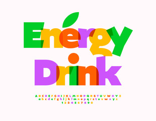 Fototapeta premium Vector Joyful flyer Energy Drink. Transparent Watercolor Font. Bright Colorful Alphabet Letters and Numbers set.