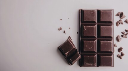 Obraz premium Broken Chocolate Bar on Plain White Background