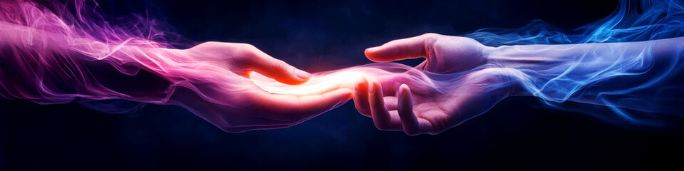 Glowing hands shaping abstract designs, representing creative thinking and intuitive design processes