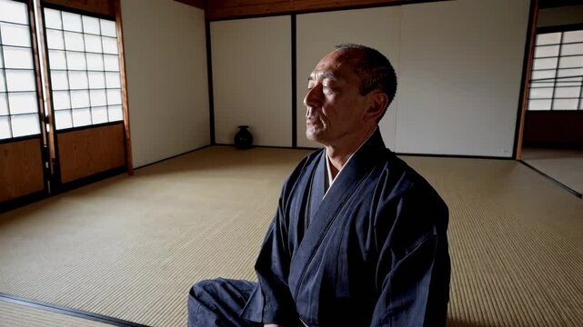 Zen Meditation in Japanese Traditional Room.
