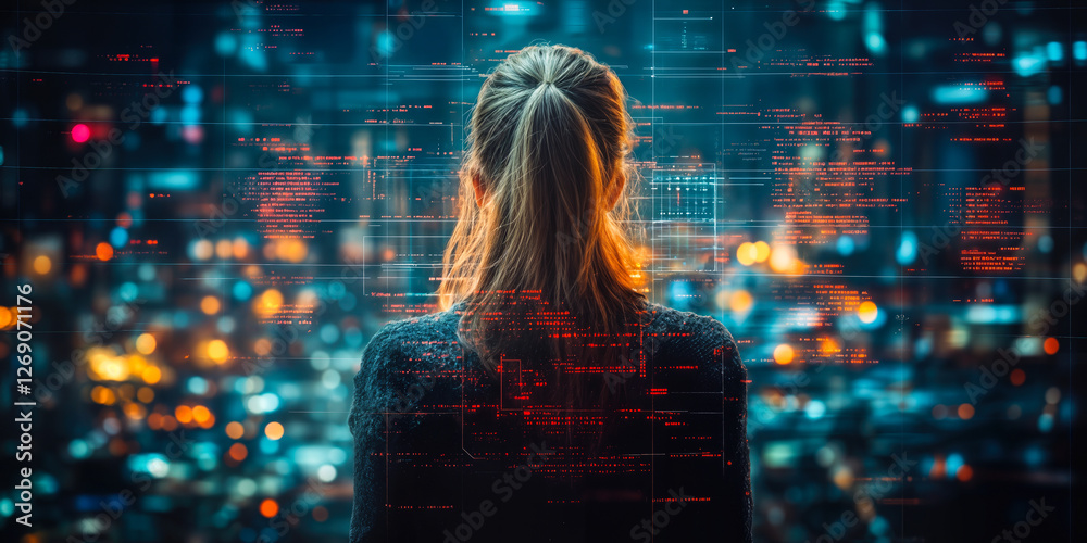 Poster cybersecurity concept with ai integration: privacy-first technology and digital protection in a mode