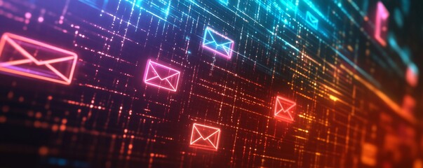 Fototapeta premium Digital Email Network Messages Flowing on a Cyber Background