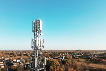 Mobile network tower with surrounding nature view