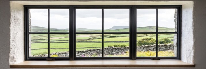 A Rustic Window Frames A Picturesque Rolling Green Landscape