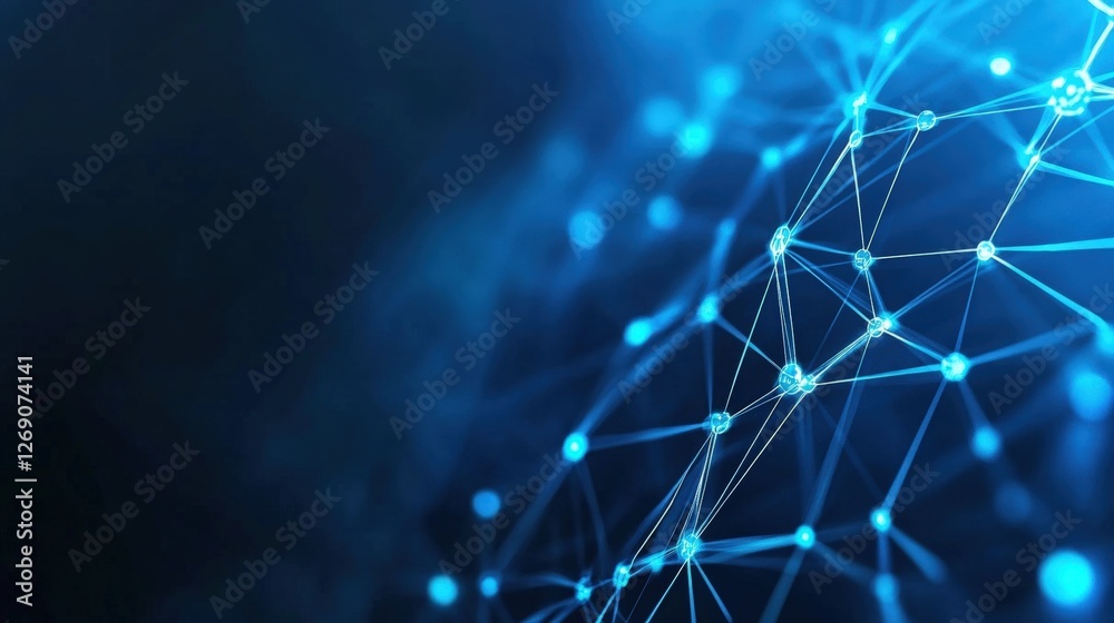 Poster a visually striking abstract representation of interconnected nodes and lines, conveying themes of t