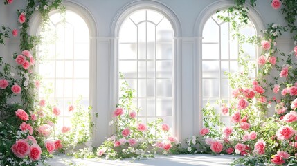 Wedding backdrop with gate of flowers generative AI