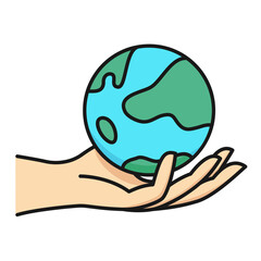 Caring for the earth icon. Icon of hands offering the earth, as a symbol of caring for the earth.