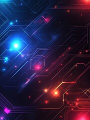 Fototapeta premium Vibrant Abstract Design Featuring Neon Blue and Red Lights with Geometric Shapes on a Dark Background for Technology and Innovation Themes