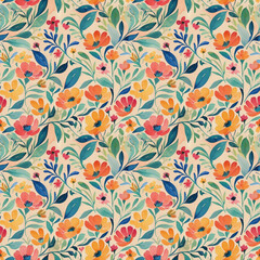 Bright colorful floral seamless pattern. Vivid colors, naive  child surface design