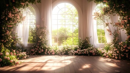 Wedding backdrop with gate of flowers generative AI