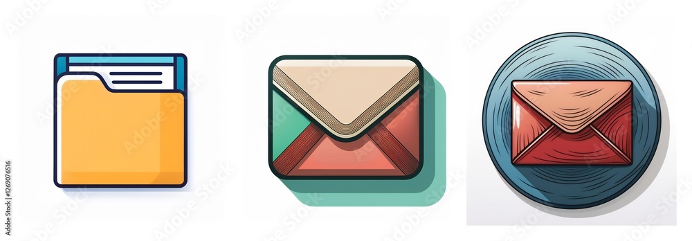 Fototapete three icons depict digital communication and file management. a yellow folder represents files, whil