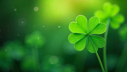 St. Patrick’s Day Glow Dewy Clover Leaves Bathed in Warm Sunrise Light, St. Patrick's Day Banners, Irish Lucky Holiday Design for Poster. Paper Sign. Party Flyer, created with generative ai