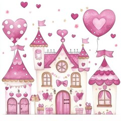 Charming pink castle illustrations, perfect for playful designs.