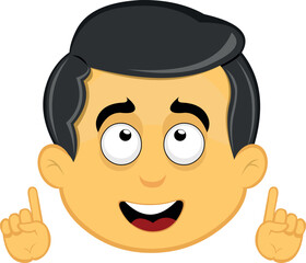 vector illustration yellow emoji character male, observing and with hands pointing up