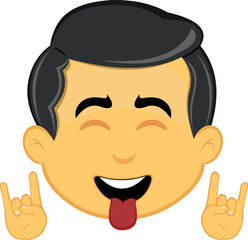 vector illustration yellow emoji character male, making the classic heavy metal gesture with hands and sticking out tongue