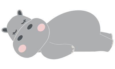 Cute cartoon hippo lying down peacefully.