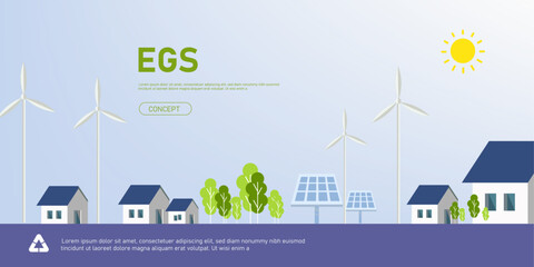 ESG - Environment Society and Governance ecological concepts with tree house solar energy vector