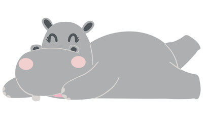 Cute cartoon hippo cuddling and resting together.