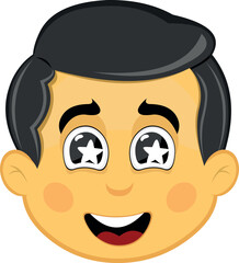 vector illustration yellow emoji character male, marveling with stars in his eyes