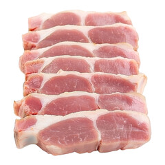 A neatly arranged illustration of pork loin slices with natural pink tones and soft texture variations, positioned in the center with clear separation between pieces, created in a graphic, transparent