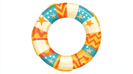 Fototapeta premium Fun summer accessory illustration featuring a lifebuoy with colorful patterns, lightly textured and isolated on white