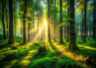 Obraz premium Mystical Forest Clearing: Long Exposure Photography of Dense Woodland