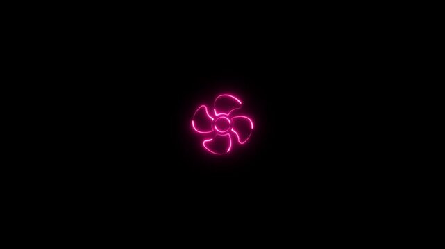 glowing neon line Special fan sign neon icon three-pointed fan on black background.neon electric fan icon animation