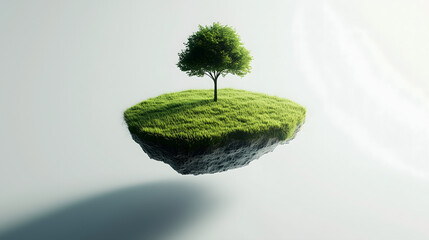Minimalist Floating Island with Lush Grass & Tree – Eco-Fantasy Concept

