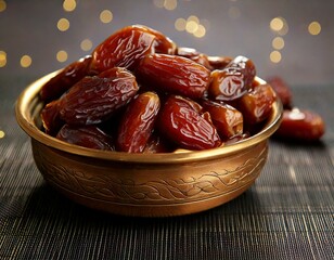 Delicious and Healthy Dates in a Wooden Dish, Perfect for Fasting and Energy Boost