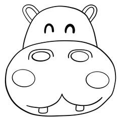 Outline coloring , Cute cartoon hippo face illustration for kids.