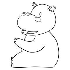 Outline coloring , Cute cartoon hippo character in a sitting pose.