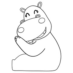 Outline coloring , Cute cartoon hippo with a big smile and cheerful expression.