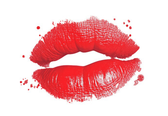 watercolor lipstick kiss imprint collage element isolated on white background