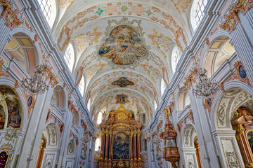 Obraz premium Lucerne Switzerland Jesuit church interior showing ceiling decoration and altar
