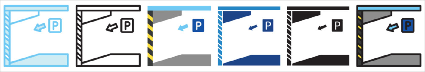 Car Park multi style, mini illustration icon. outline, flat, glyph, line color, UI, UX, app and web, digital or print. For education, construction, transportation, environment, urban planning.